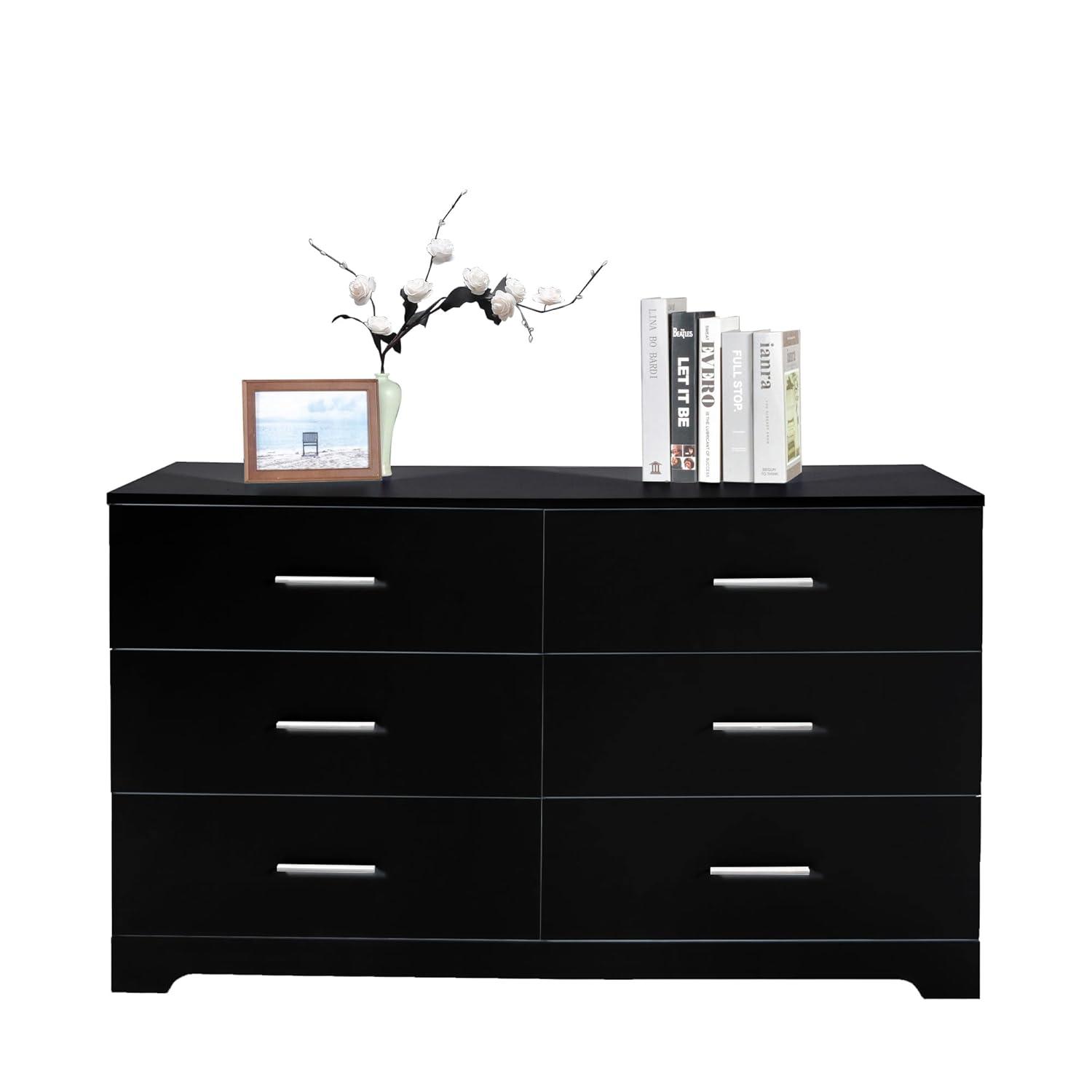 Ktaxon Bedroom Dresser with 6 Drawers, Wooden Double Dresser for Entryway, Wide Storage Cabinet for Living Room, White
