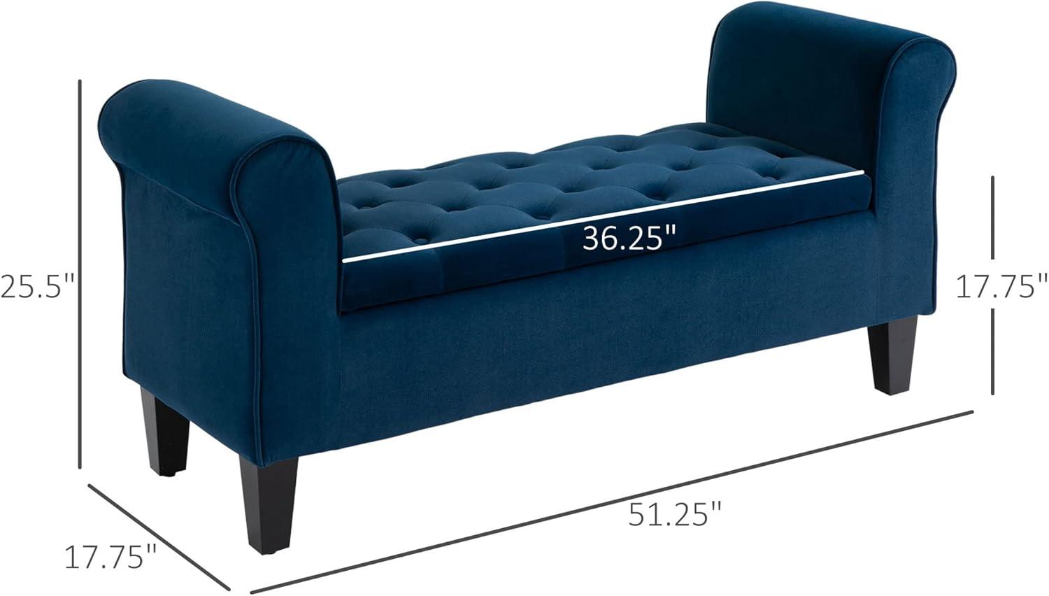 HOMCOM Button-Tufted Storage Ottoman Bench, Upholstered Bench with Rolled Armrests for Living Room or Hallway, Blue