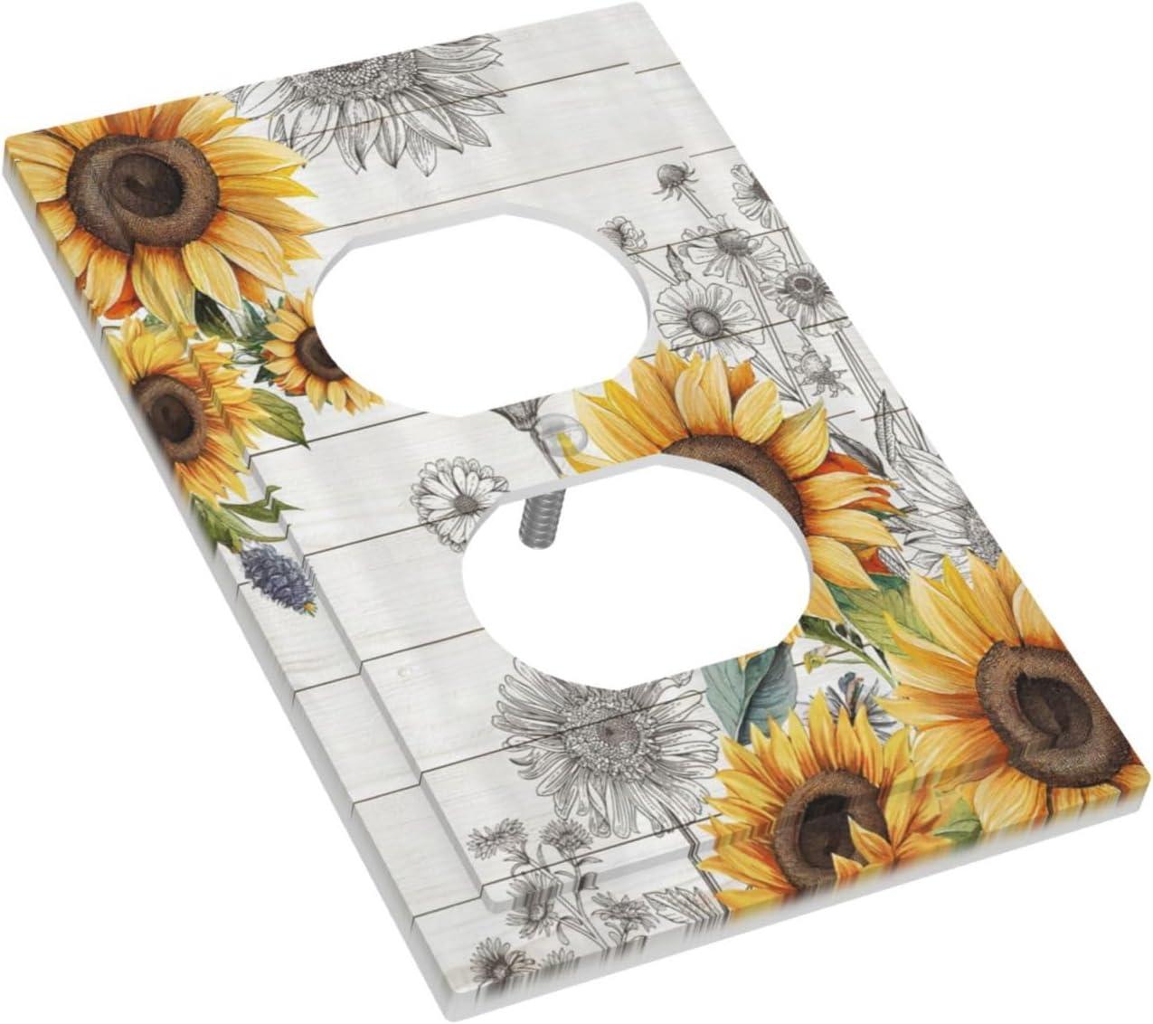 ZICANCN Outlet Covers Wall Plate, Sunflowers Nature Beige Background Light Switch Cover Decorative, Duplex Toggle Combo 1-Gang