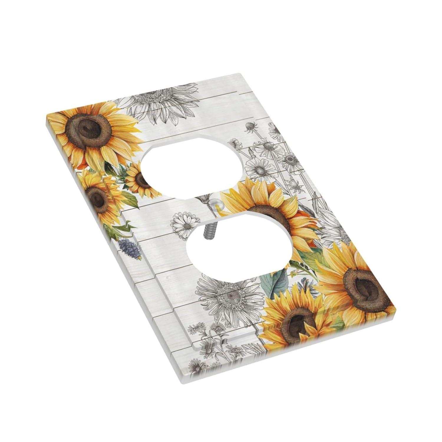 ZICANCN Outlet Covers Wall Plate, Sunflowers Nature Beige Background Light Switch Cover Decorative, Duplex Toggle Combo 1-Gang