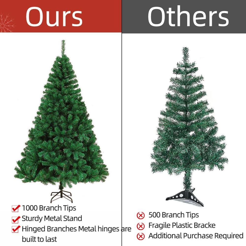 6ft Artificial Halloween Christmas Tree, Premium Hinged Spruce Holiday Xmas Tree for Home, Office, Party Decoration with 1000 Branch Tips, Easy Assembly, Metal Hinges & Foldadble Base, Black