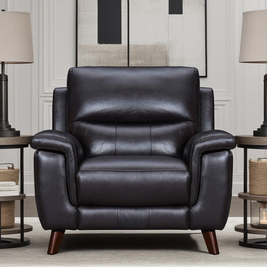 Armen Living Lizette 40" Leather Power Recliner with USB in Brown