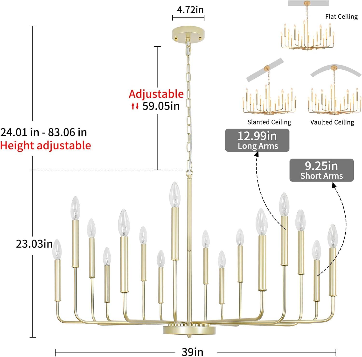 Farmhouse Gold Chandeliers for Dining Room, 16-Light Modern Candle Chandelier Light Fixture, Rustic Industrial Metal Chandeliers for Living Room, Kitchen, Staircase, Entryway, Foyer