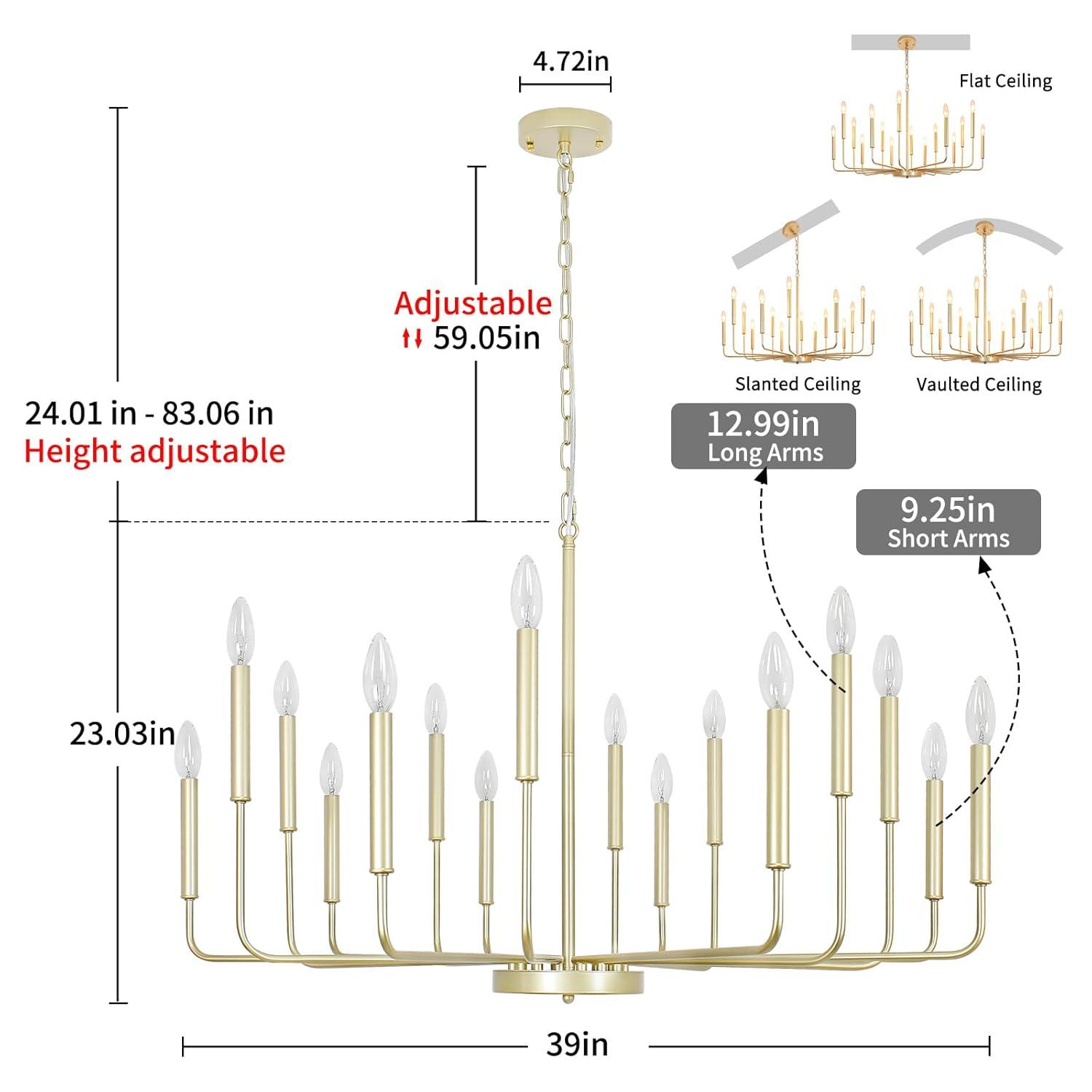 Farmhouse Gold Chandeliers for Dining Room, 16-Light Modern Candle Chandelier Light Fixture, Rustic Industrial Metal Chandeliers for Living Room, Kitchen, Staircase, Entryway, Foyer
