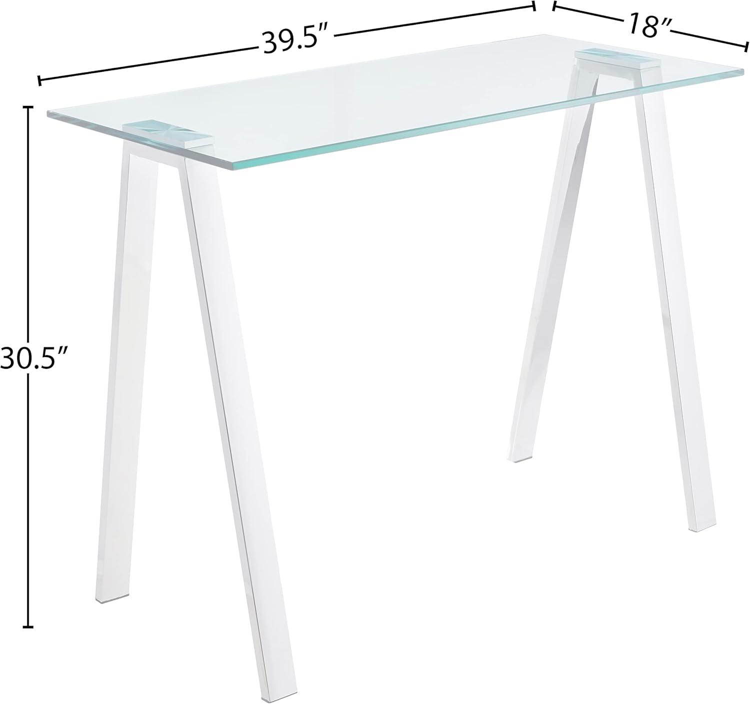 Trixie Glass Top Desk/Console Table With Stainless Steel Frame, 40"