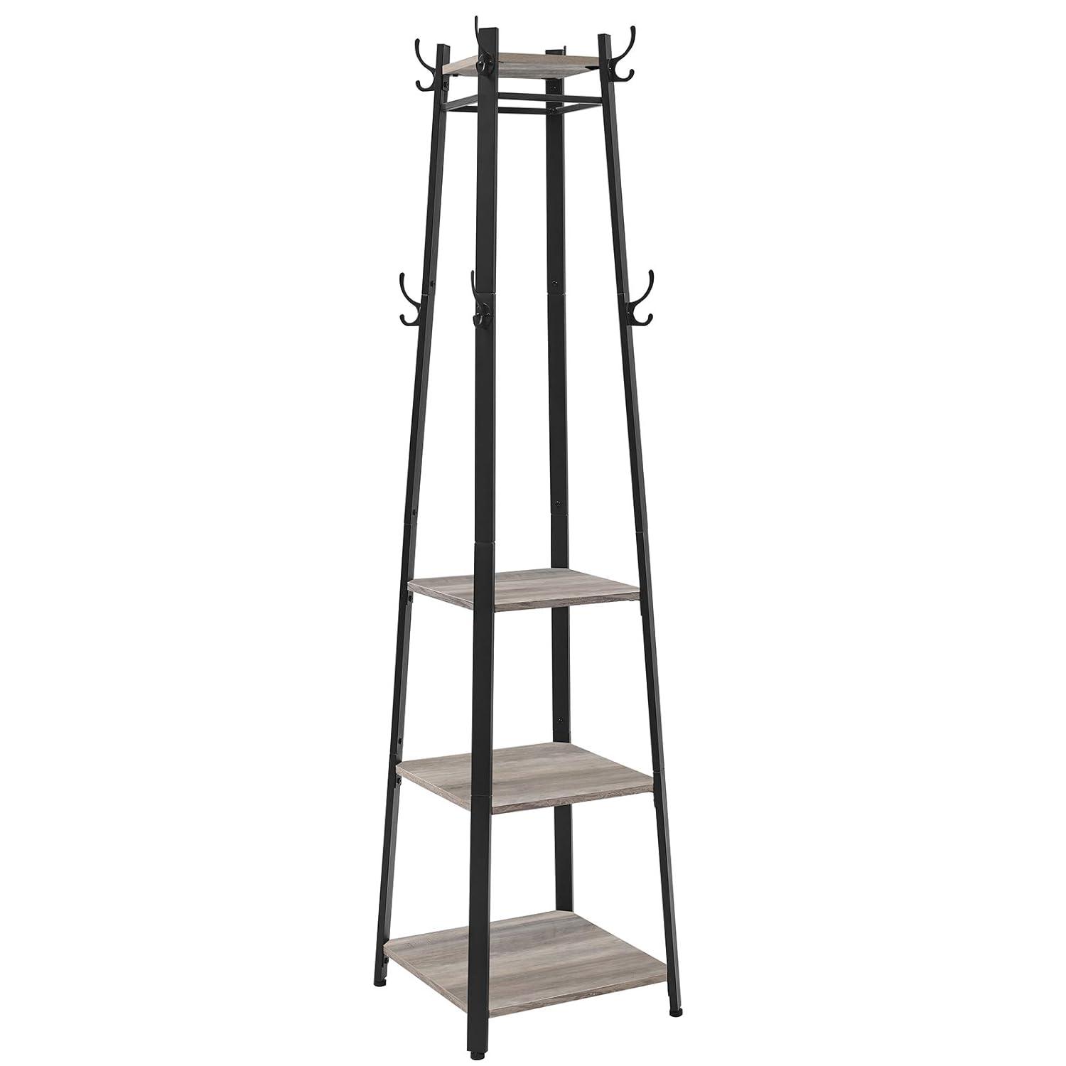VASAGLE ALINRU Coat Rack with 3 Shelves Stand with Hooks for Scarves Bags and Umbrellas