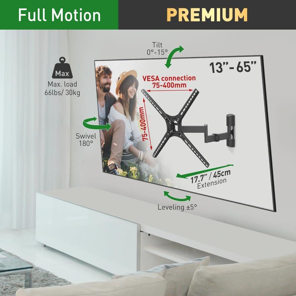 Barkan 13" - 60" Full Motion TV Wall Mount - Extension, Swivel & Tilt