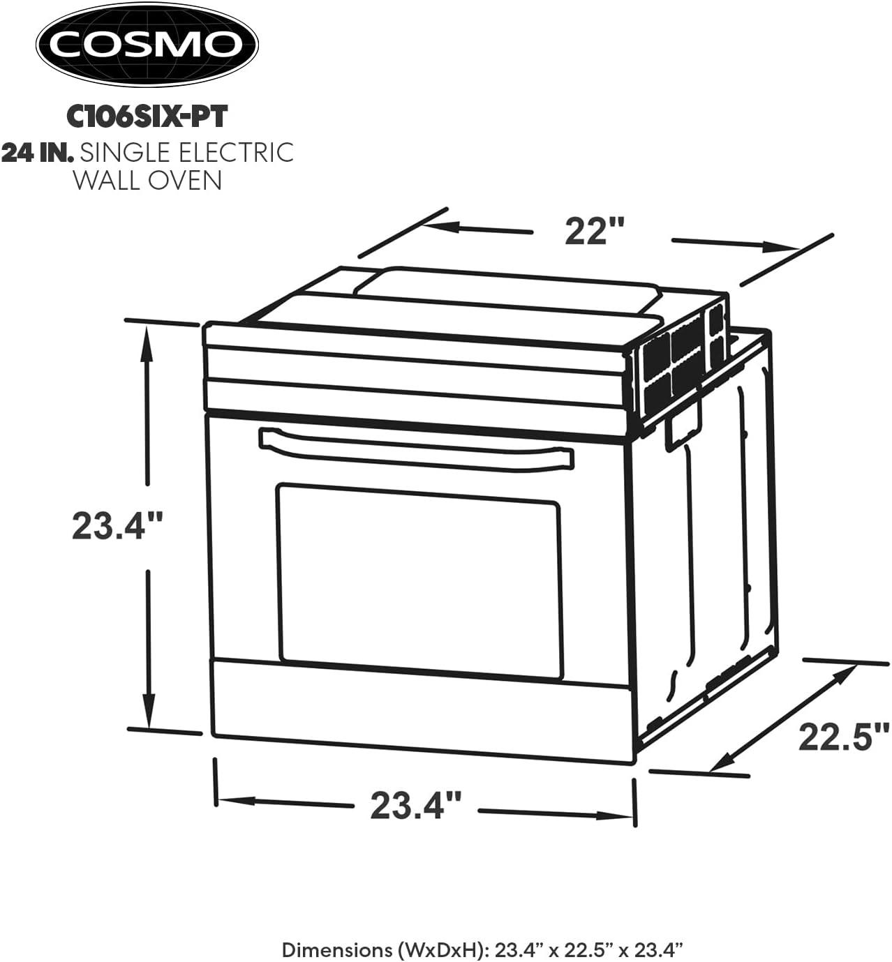 Cosmo 24" Stainless Steel Convection Single Wall Oven