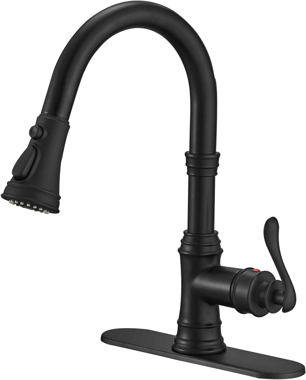 BWE Single-Handle Pull-Down Sprayer 3 Spray High Arc Kitchen Faucet With Deck Plate