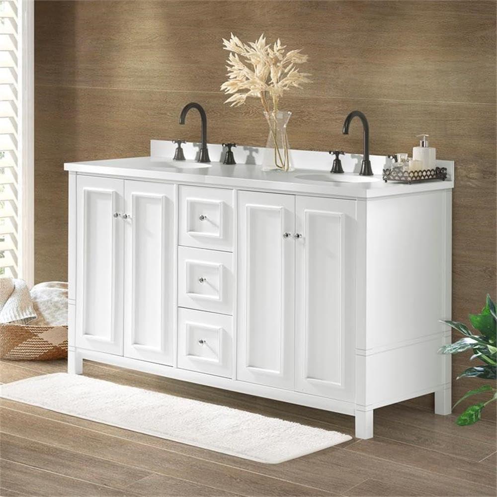 Alaterre Furniture Williamsburg 60"W White Wood Vanity Cabinet Only