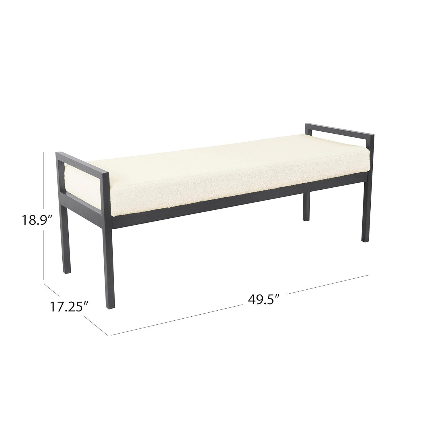 Modern Metal Faux Shearling Bench Cream - HomePop
