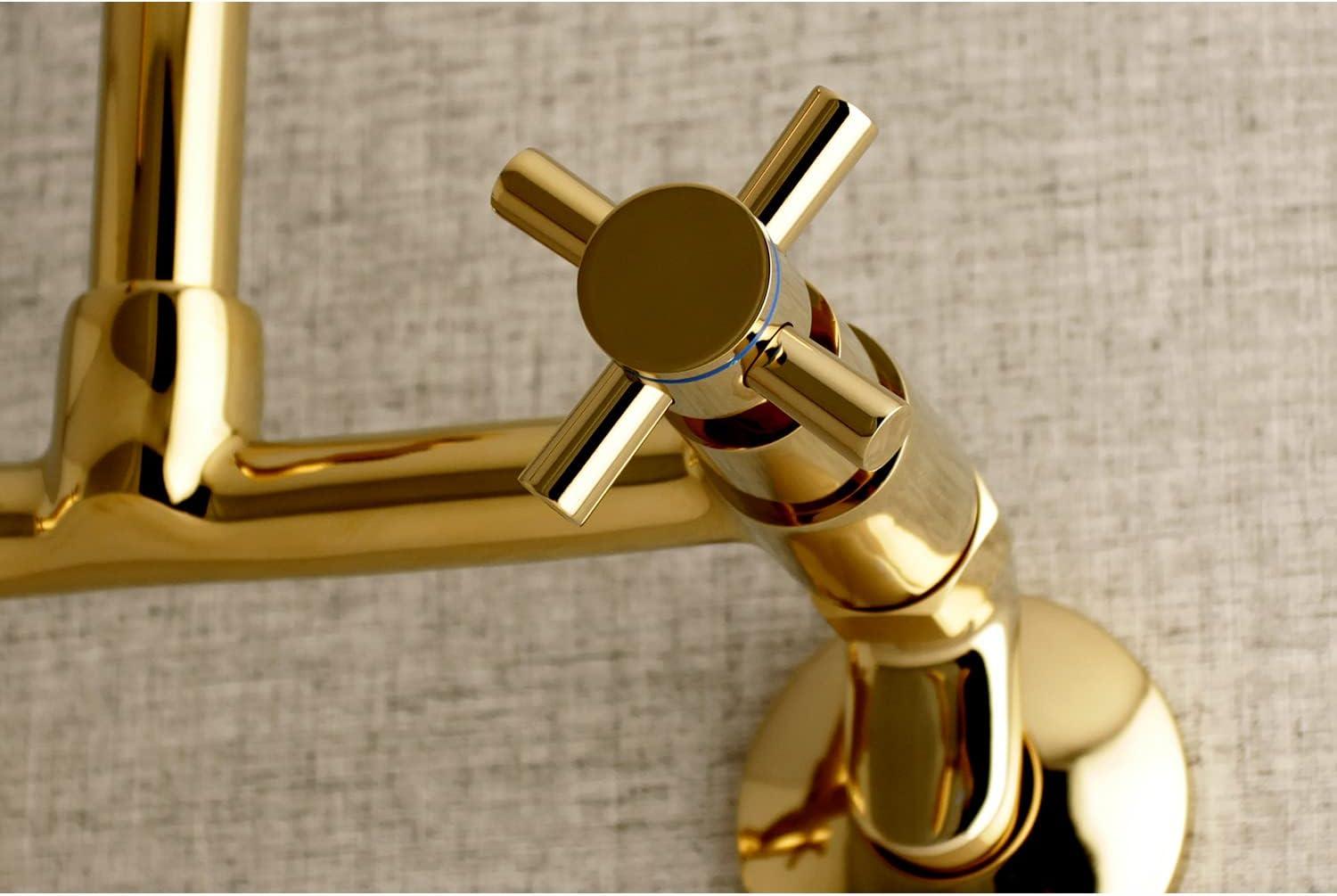 Concord Polished Brass Modern Wall Mount Kitchen Faucet with Cross Handles