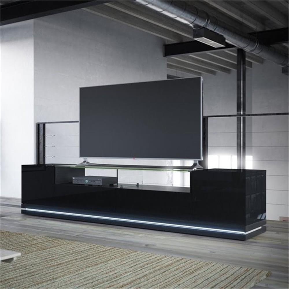 Vanderbilt Wood 85" TV Stand in Matte Black & Gloss