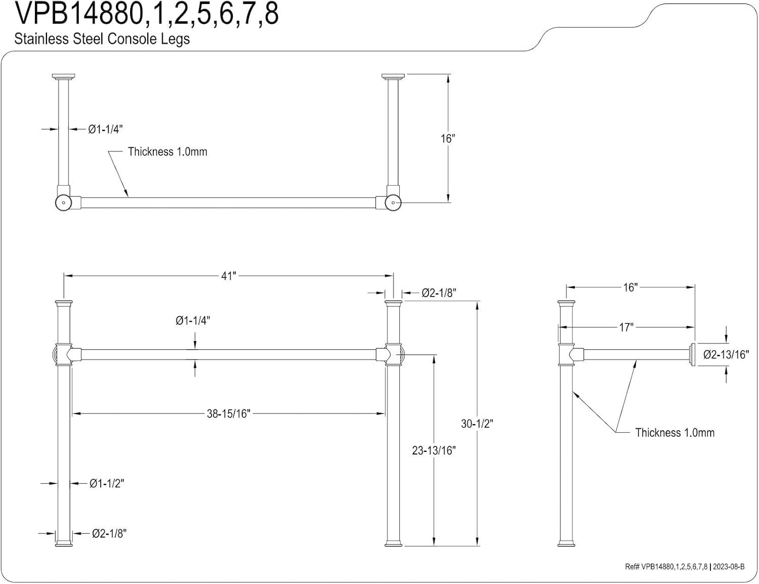 Kingston Brass Imperial Stainless Steel Console Legs