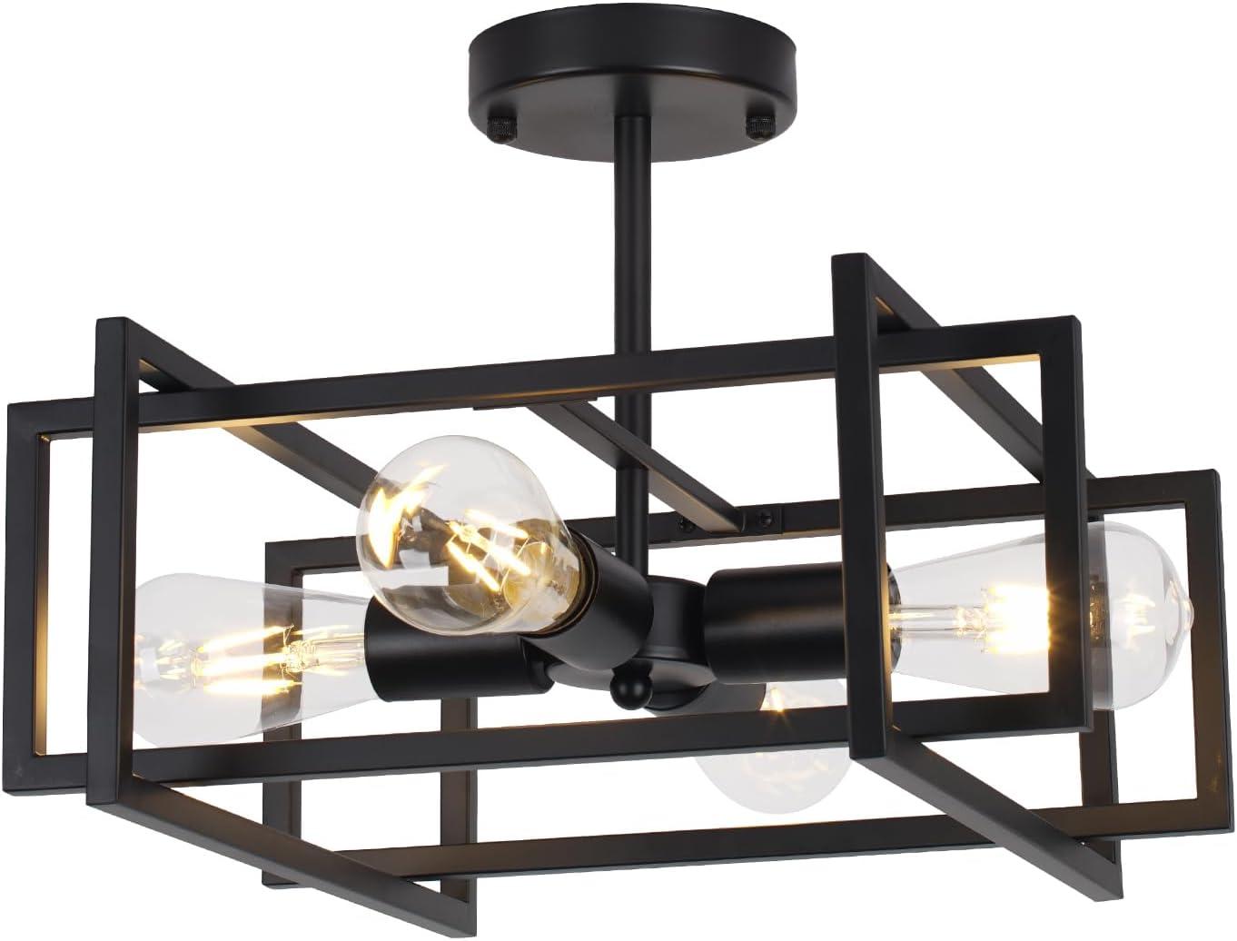 Matte Black 4-Light Industrial Farmhouse Ceiling Fixture