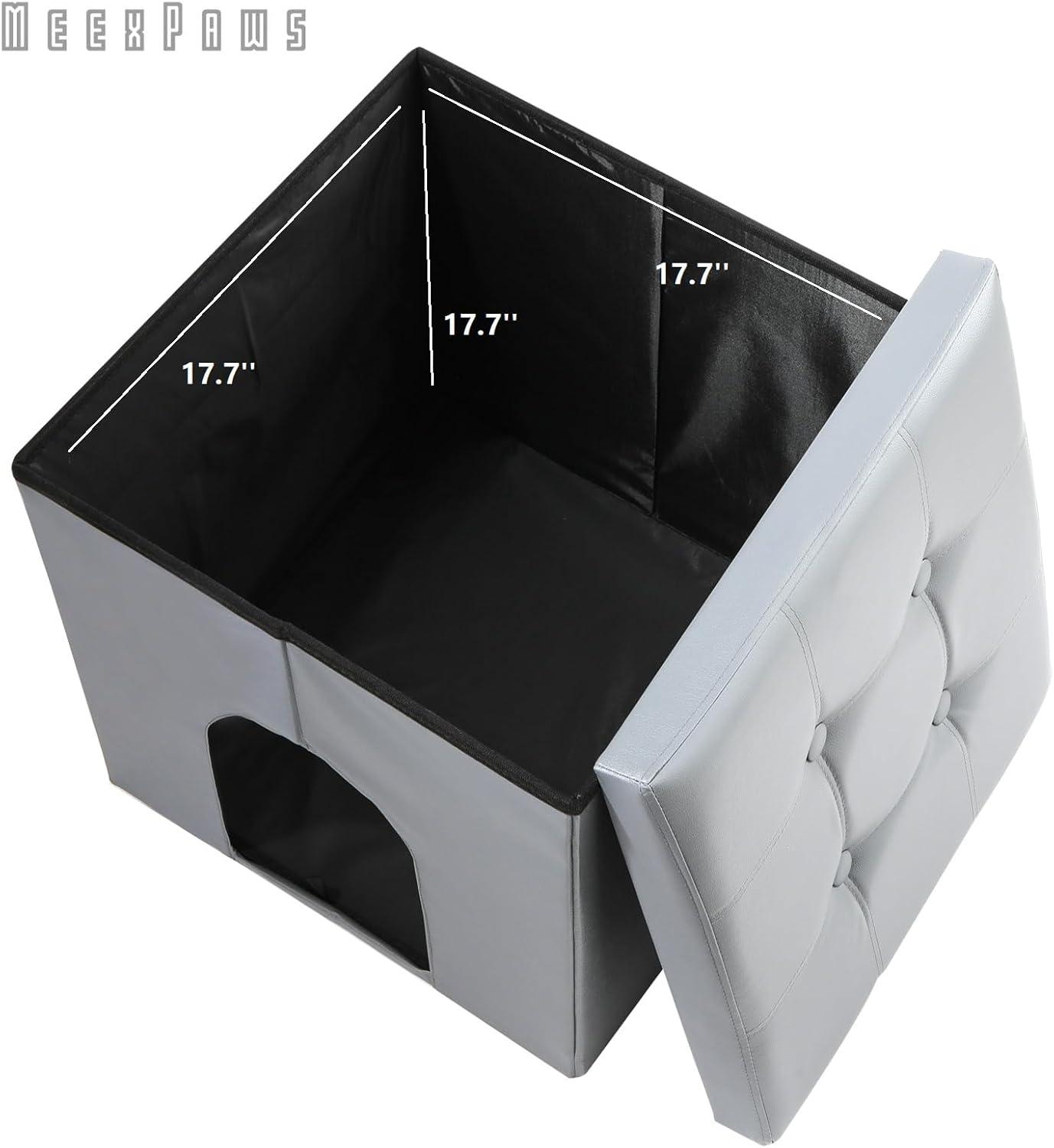 MEEXPAWS Cat Litter Box Enclosure Furniture Hidden, Cat Washroom Bench Storage Cabinet Small 19.7'' x 19.7'' x 19.7''| Dog Proof | Waterproof Inside | Easy Clean | Easy Assembly | Odor Control(Grey)