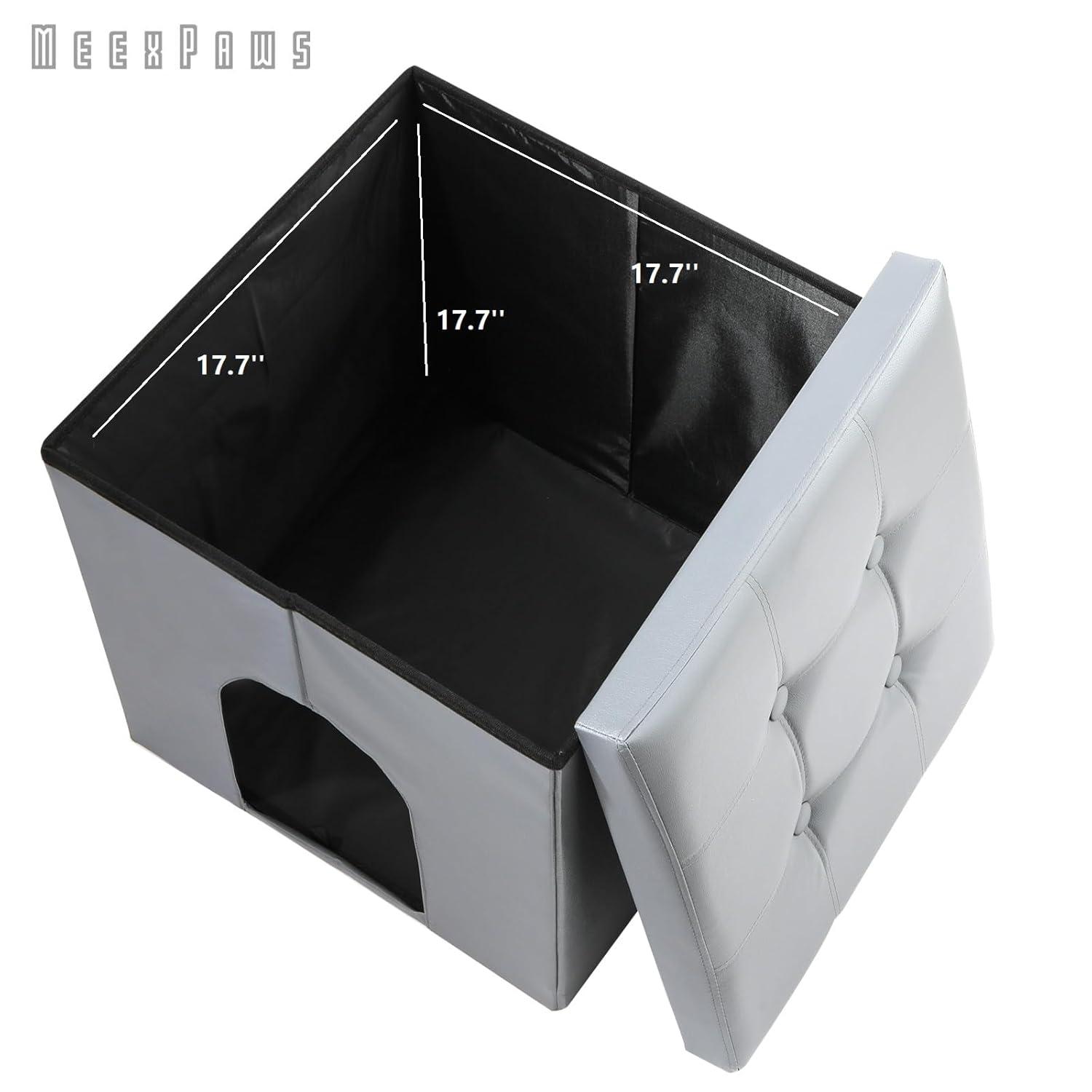 MEEXPAWS Cat Litter Box Enclosure Furniture Hidden, Cat Washroom Bench Storage Cabinet Small 19.7'' x 19.7'' x 19.7''| Dog Proof | Waterproof Inside | Easy Clean | Easy Assembly | Odor Control(Grey)