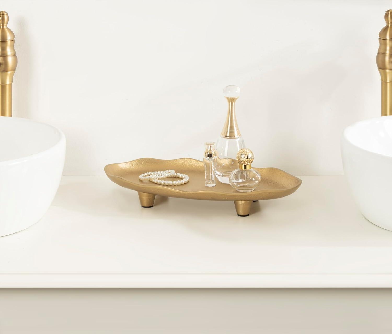 Kate and Laurel Alessia Oval Decorative Tray, 14x8, Gold