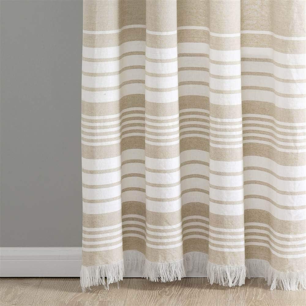 Lush Decor Nantucket Yarn Dyed Tassel Fringe Window 100% Cotton Striped Semi-Sheer Rod Pocket Curtain Panels (Set of 2)
