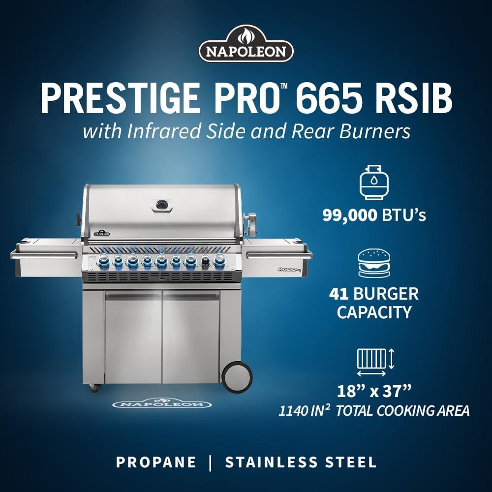 Napoleon Prestige Pro 665 Propane Gas Grill With Infrared Rear Burner And Infrared Side Burner