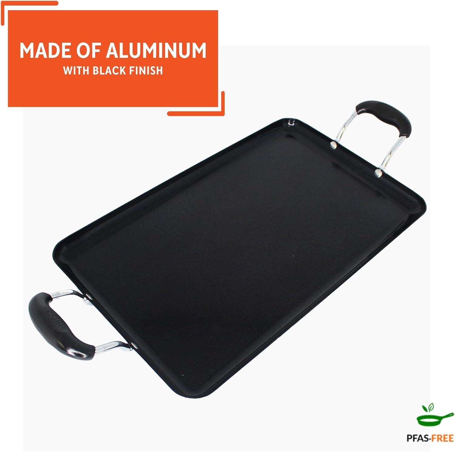 IMUSA 17"x10"Ceramic Double Burner Griddle Black: Stovetop Griddle, Aluminum, Hand Wash, Electric & Gas Compatible