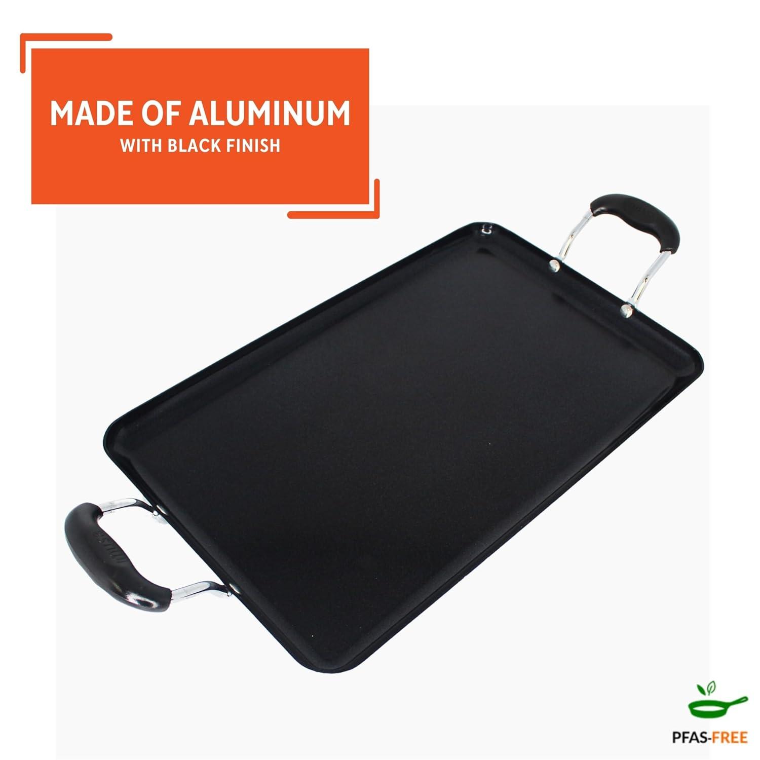 IMUSA 17"x10"Ceramic Double Burner Griddle Black: Stovetop Griddle, Aluminum, Hand Wash, Electric & Gas Compatible