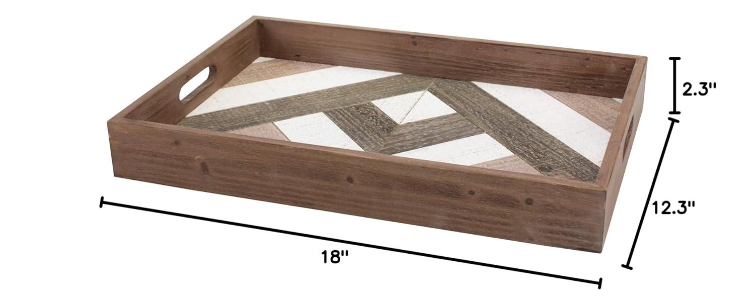 Stonebriar 18.1" x 12.3" Solid Wood Tray with Decorative Geometric Base, Brown