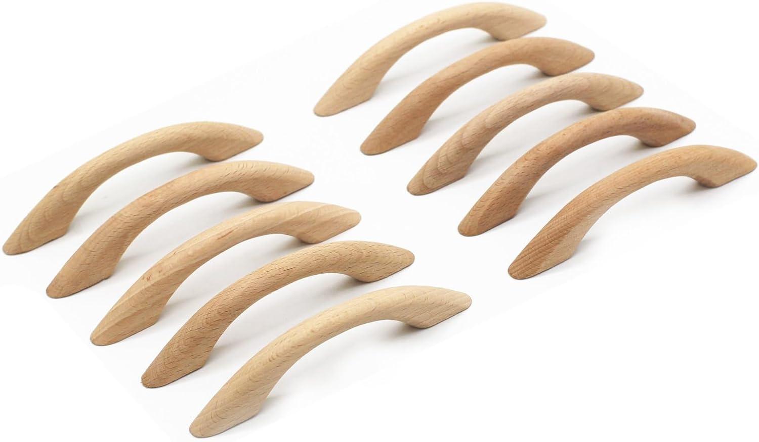 WEICHUAN 10PCS Unfinished Wood Pulls Handles - Kitchen Cabinets Furniture Dresser Wardrobe Cupboard Drawer Pulls Handles, 2.5" Hole Centers