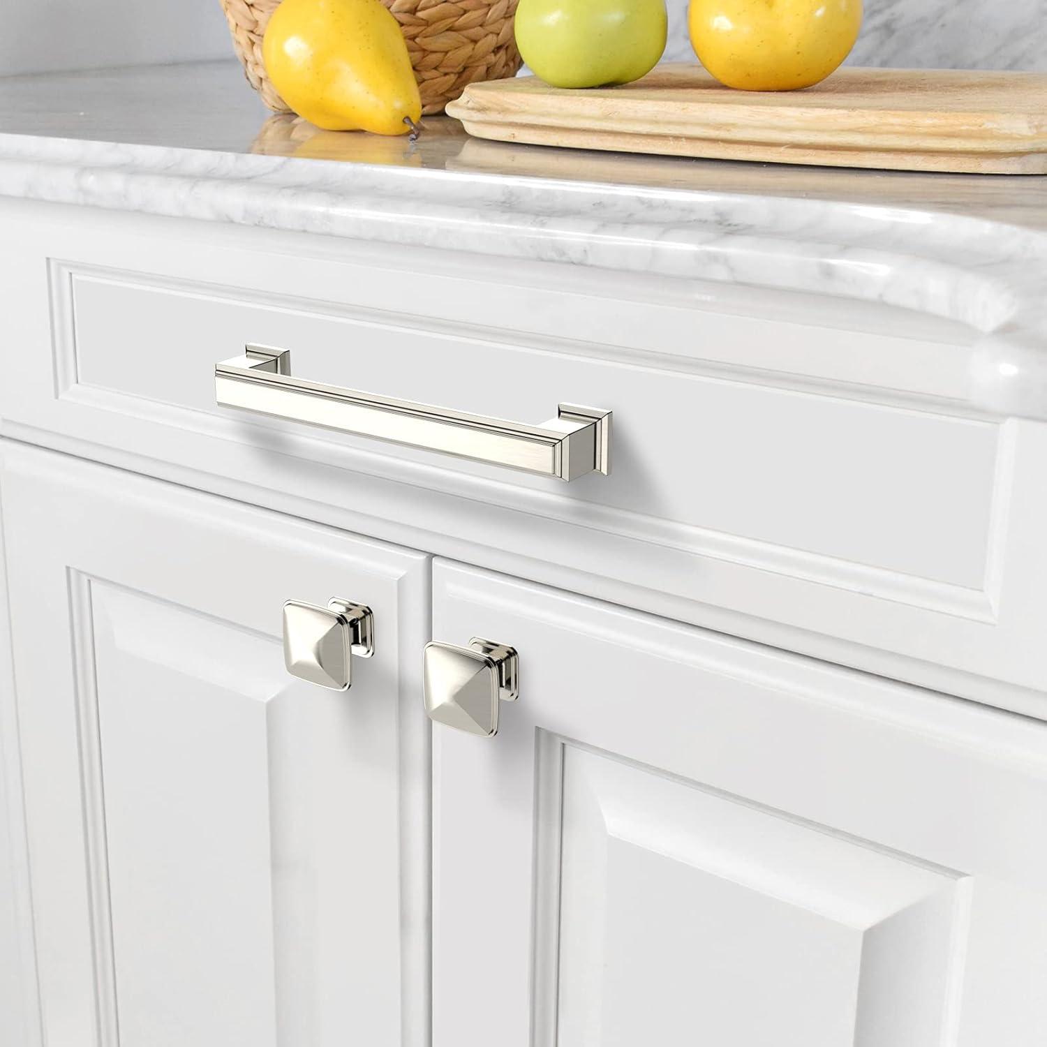 Amerdeco 10 Pack 1-1/4inch Shiny Brushed Satin Nickel Cupboard Drawer Knobs Kitchen Cabinet Knobs Single Hole Cabinet Handles K0003BSN