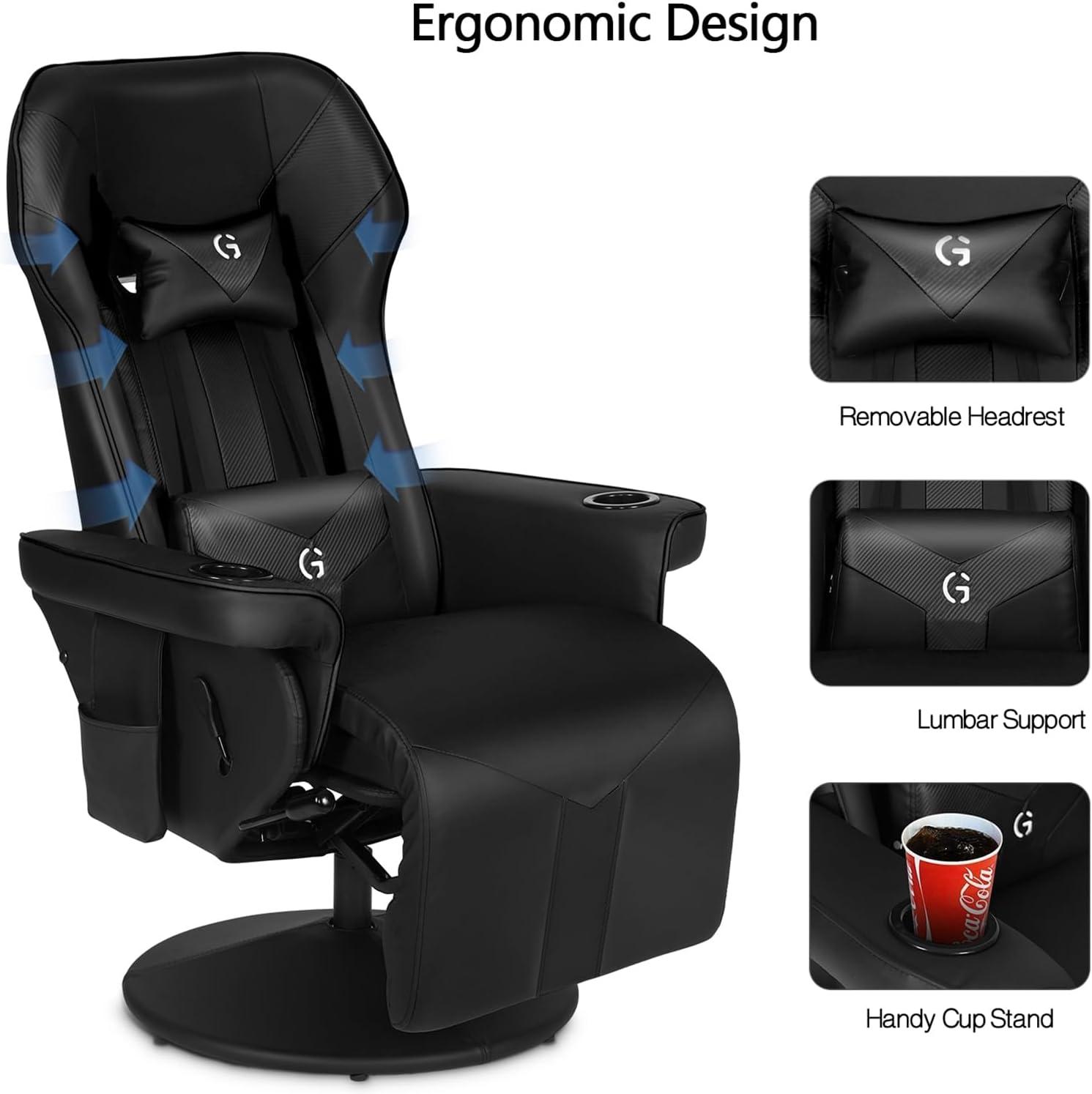 Queen Throne Video Gaming Chair Ergonomic Recliner Racing Chair, High Back Swivel Chair with Footrest and Adjustable Backrest, Lumbar Support, Headrest and Cupholders, Pink White