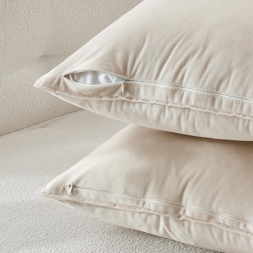 Cream White Velvet 22x22 Pillow Covers Set of 2