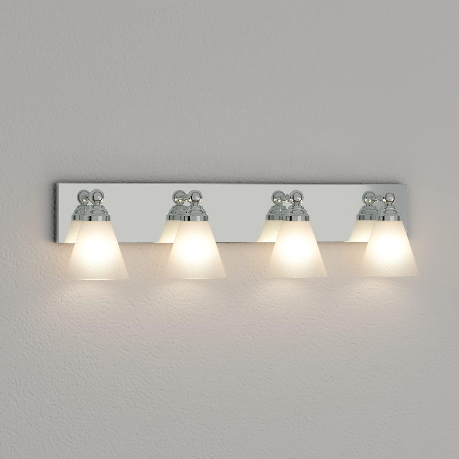 Hudson Elegant Chrome 4-Light Bathroom Wall Fixture with White Opal Glass