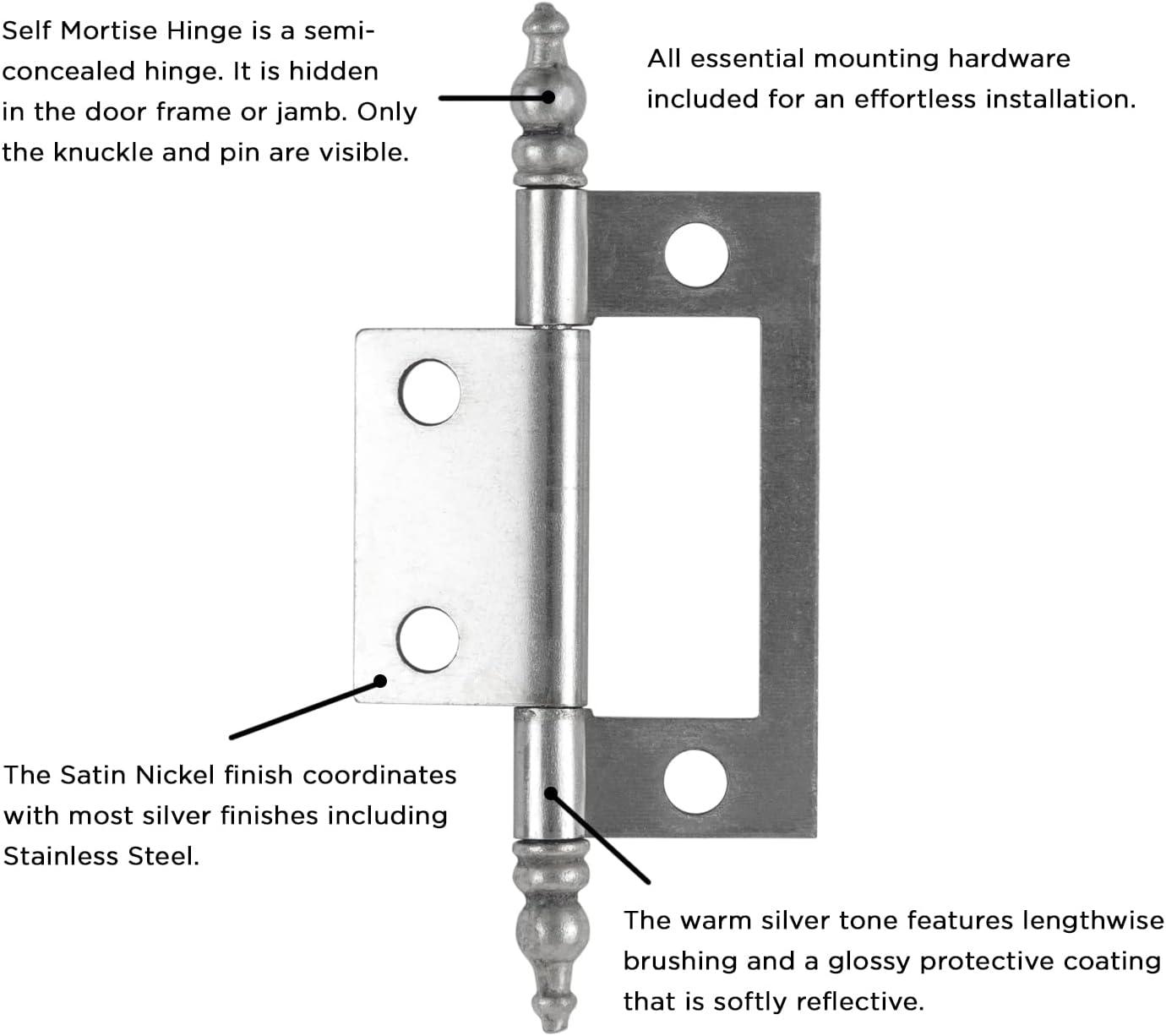 Satin Nickel Steel Cabinet Hinges with Decorative Finials