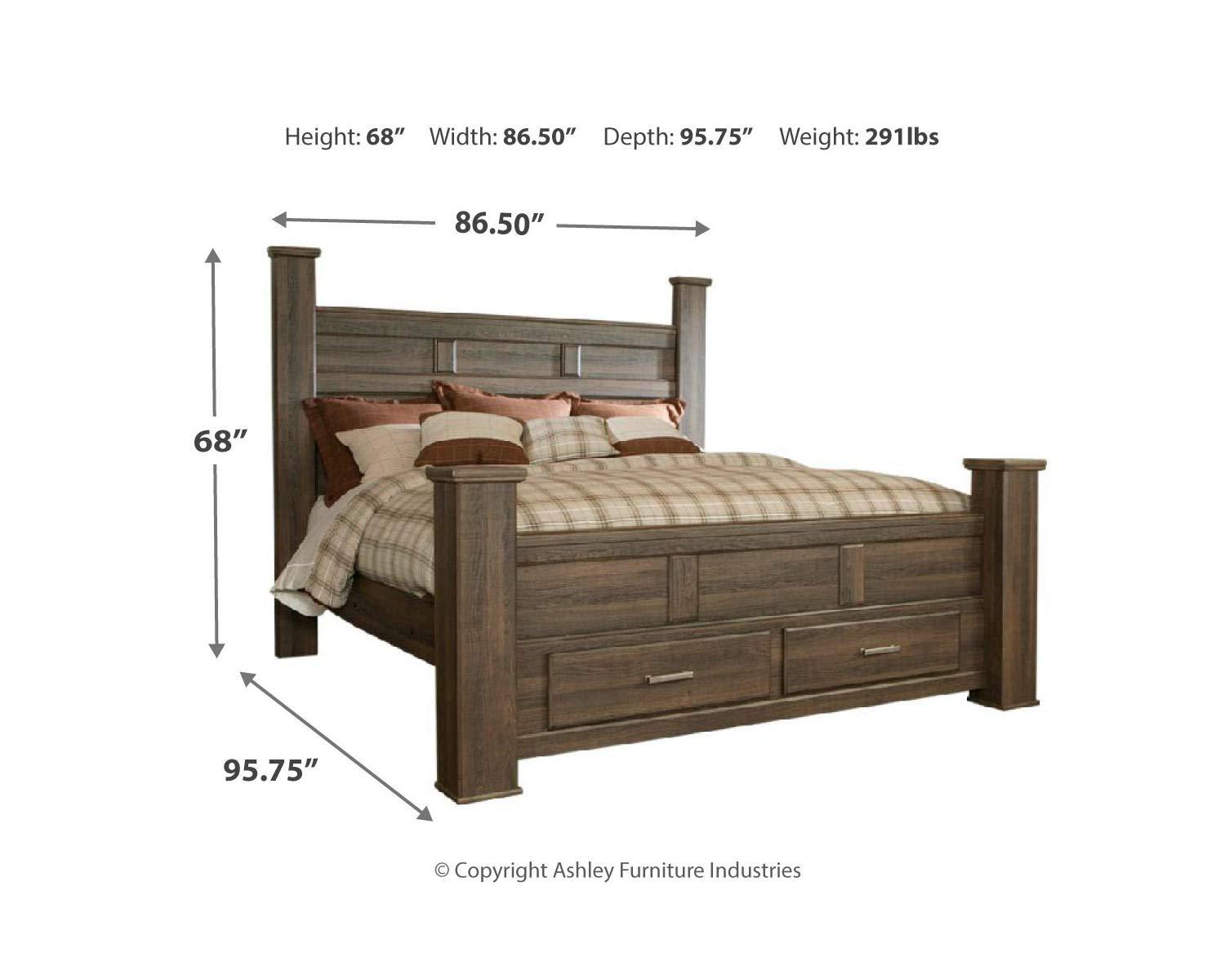Brown Wood California King Poster Bed with Drawers
