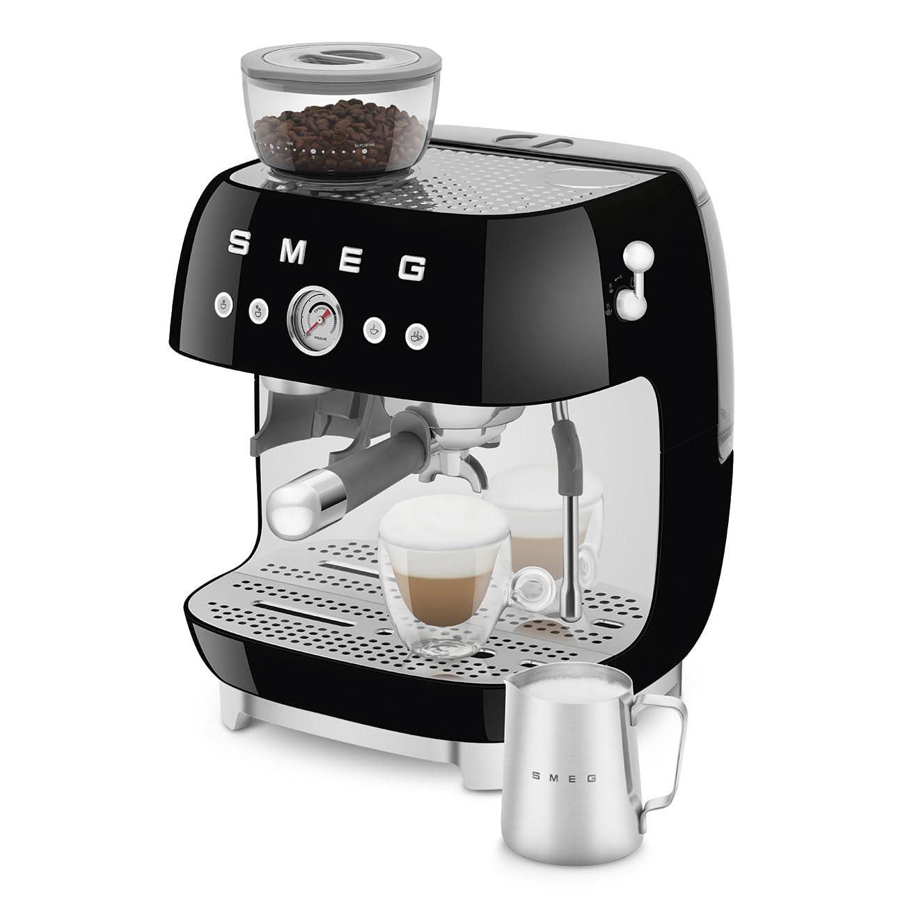 SMEG Black Semi-Automatic Coffee and Espresso Machine with Milk Frother