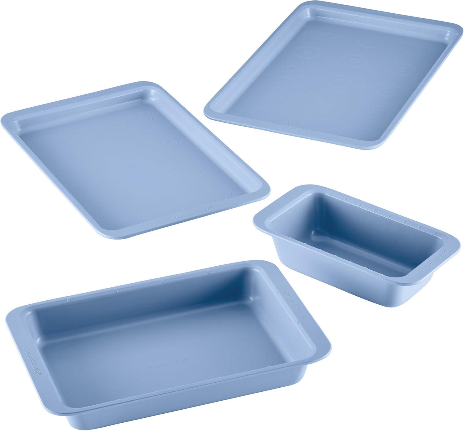Farberware Easy Solutions Nonstick Bakeware Set, Two Cookie  Pans, Loaf Pan / Bread Pan, Cake Baking Pan, 4 Piece, Blue