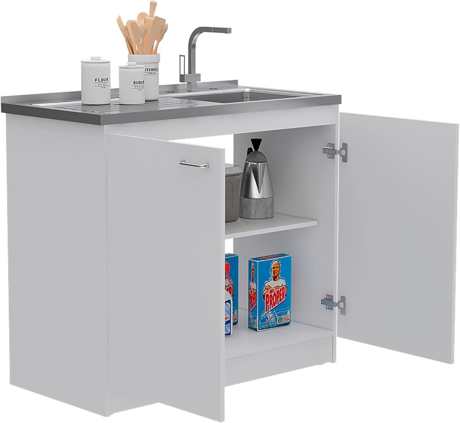 TUHOME Napoles Utility Sink Cabinet With Integrated Steel Sink