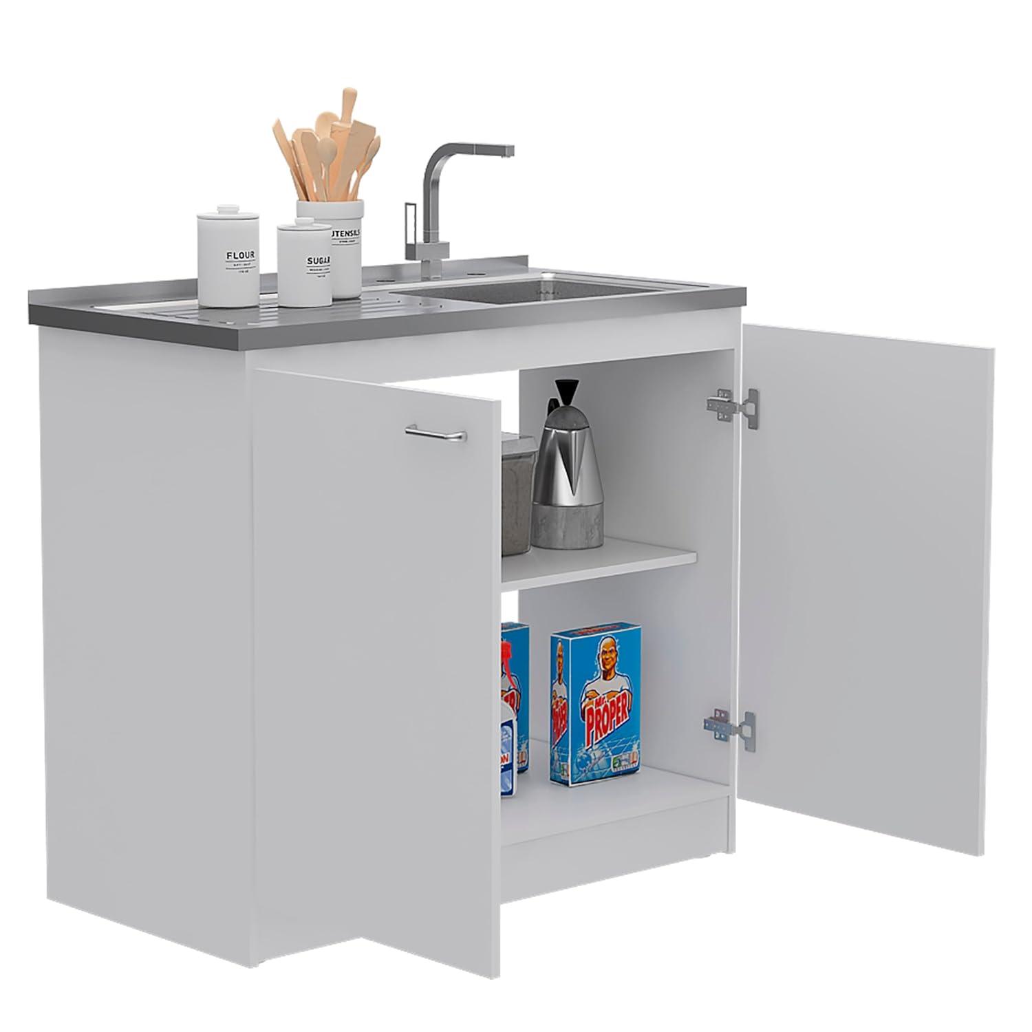 TUHOME Napoles Utility Sink Cabinet With Integrated Steel Sink