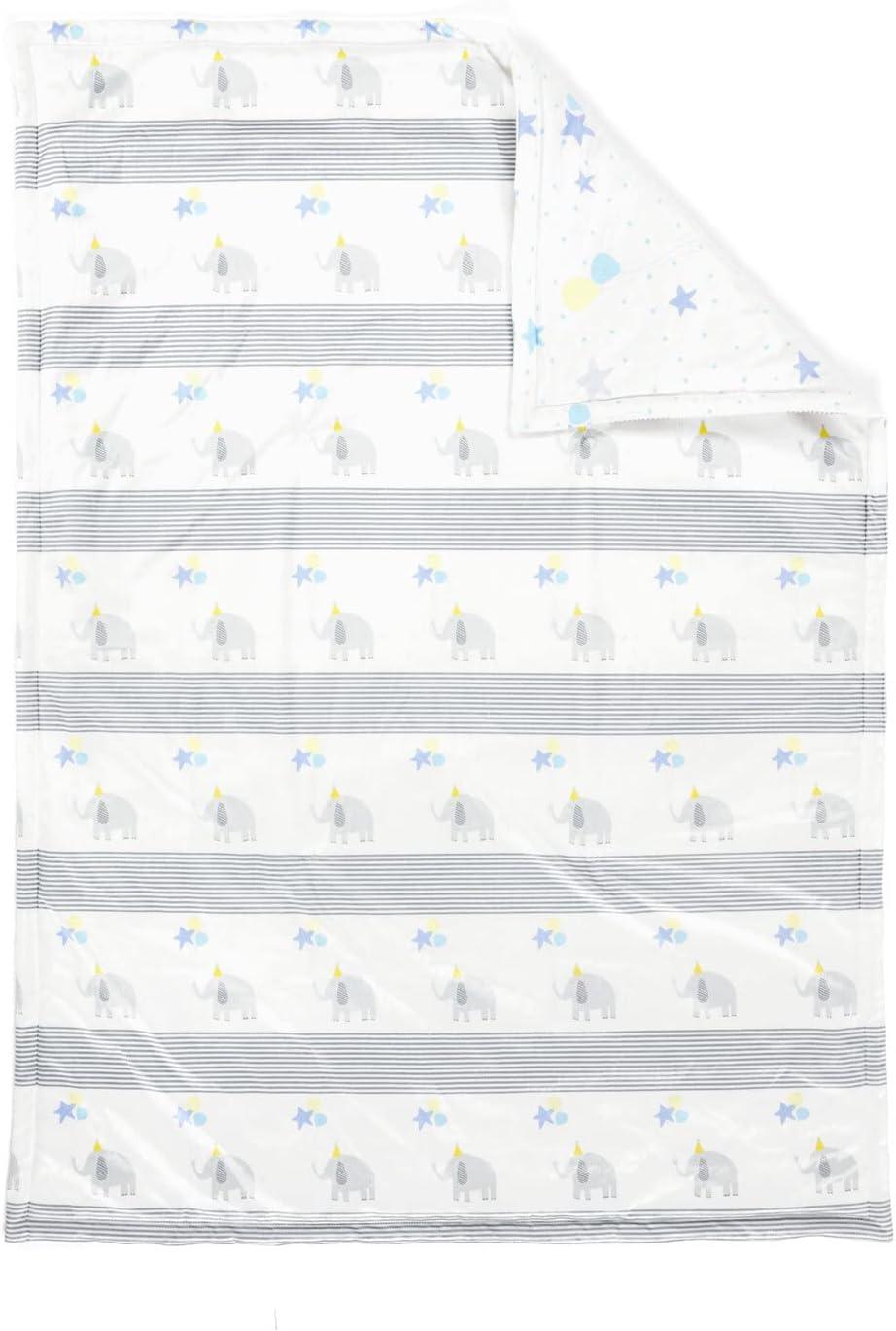 Gray and Blue Reversible Elephant Balloon Baby Blanket