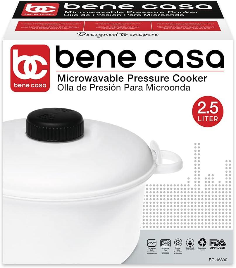 Bene Casa - 2.6 Qt. Microwave Pressure Cooker - Non-stick Surface and Locking Lid - Cooks Up to 12 Cups of Cooked Rice (6 Cups Uncooked)