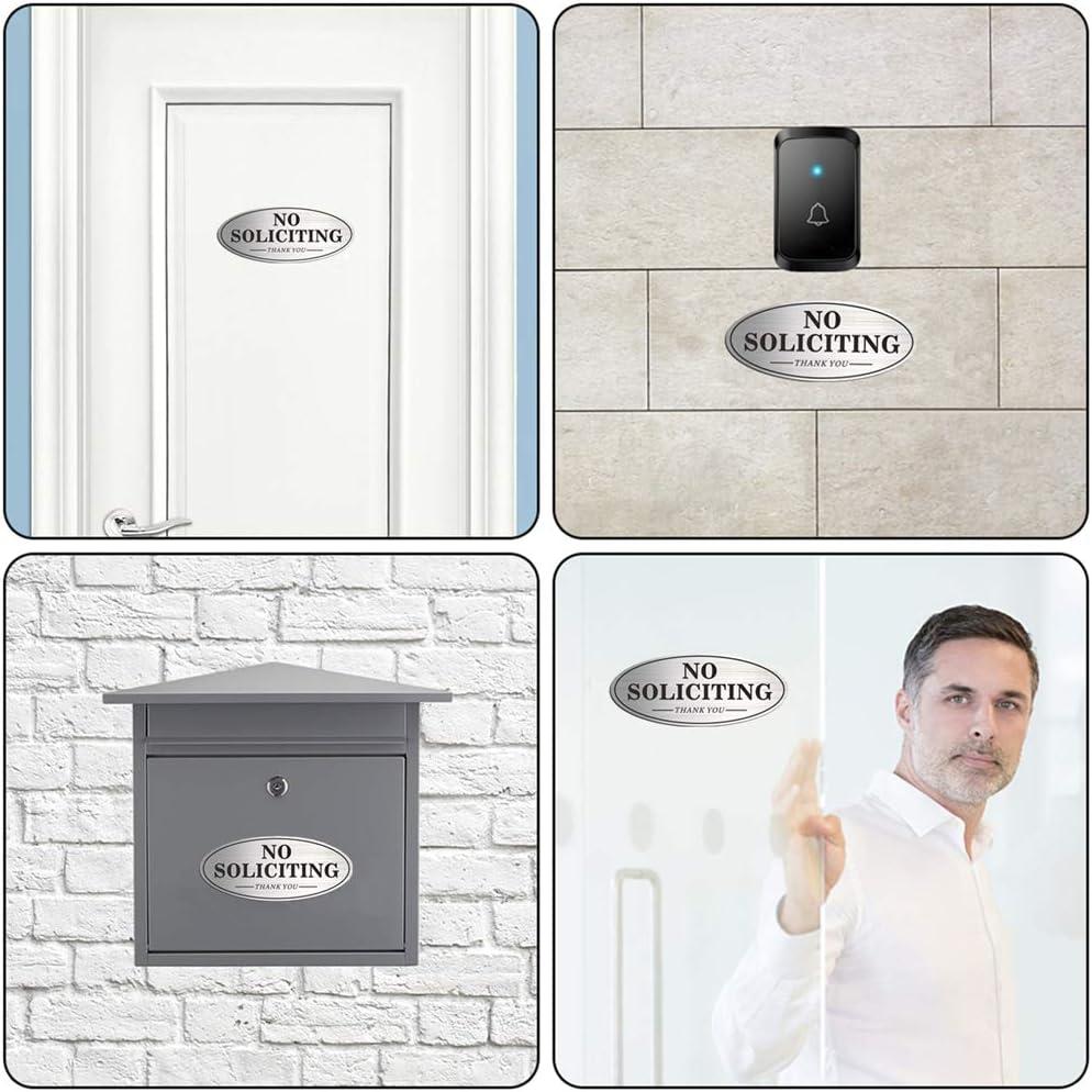 No Soliciting Sign, No Solicitors Sign for Front Door, 2 Pack Self-Adhesive Aluminum Metal No Solitation Do Not Knock or Ring Bell Sign, 7.0 x 3.0 inches Weather Resistant Signs for Home Doorbell Busi
