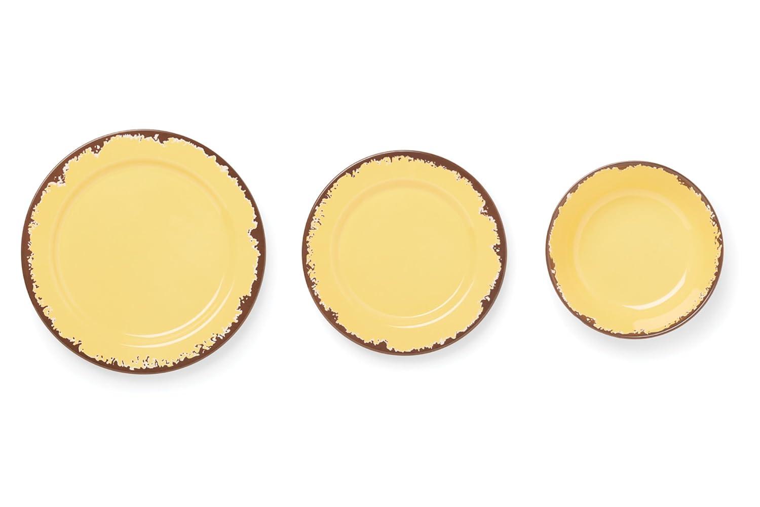 Fox Run Melamine Dinnerware Set, Off White, Dandelion Yellow, Sky Blue and Cornflower Blue, Set of 12