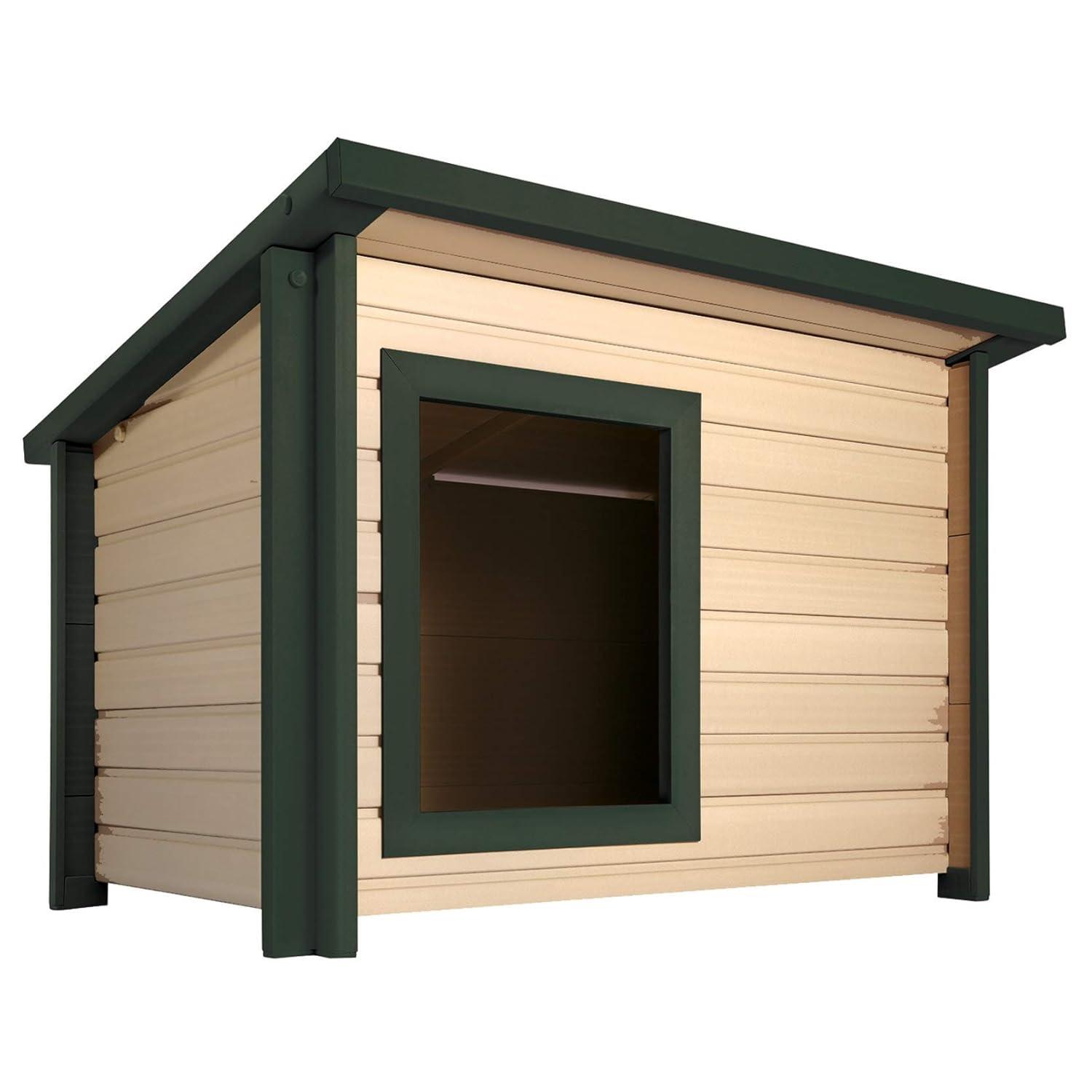 New Age Pet® ECOFLEX® Rustic Lodge Style Dog House for Medium Dogs up to 110lbs - Durable, Weatherproof, Easy to Clean Outdoor Pet Shelter with Elevated Floor for Enhanced Ventilation, Quick Assembly