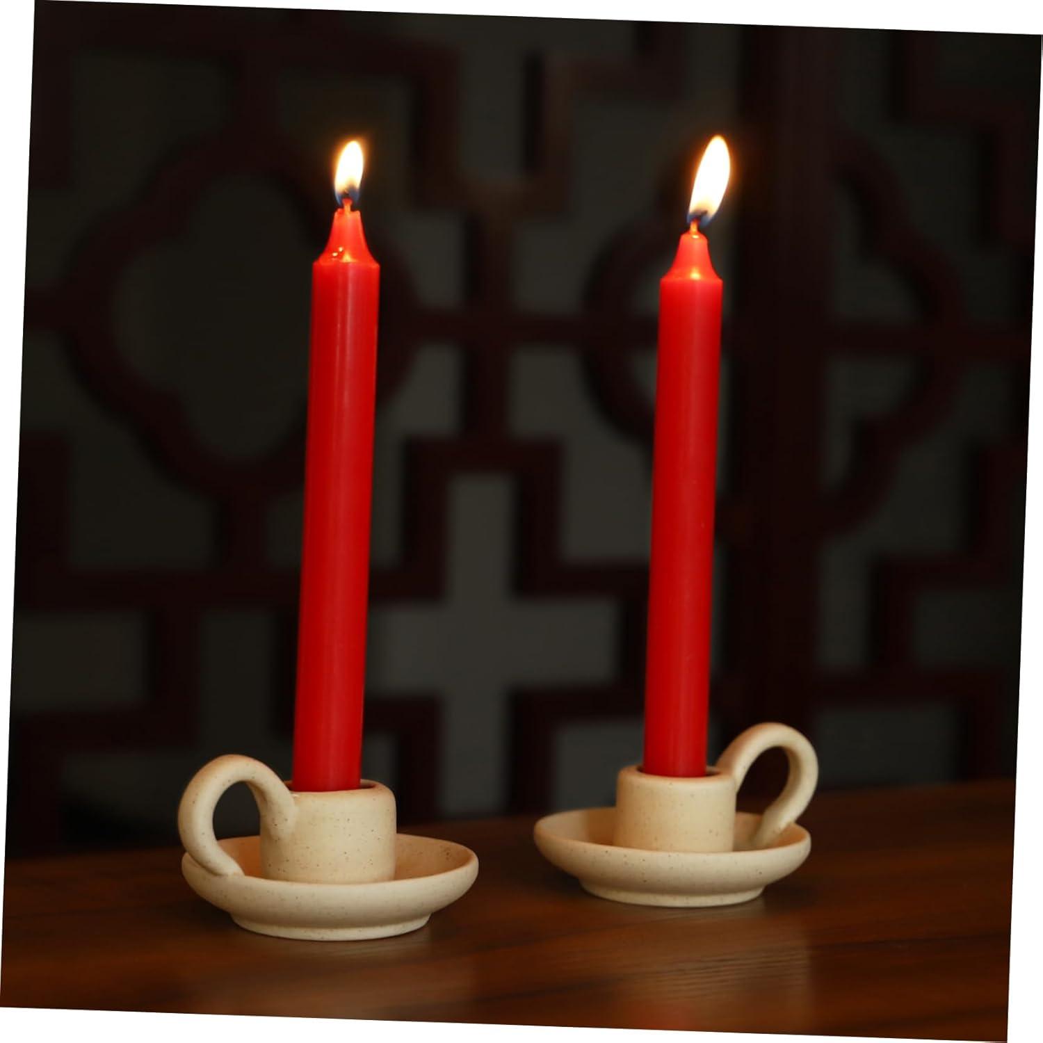 2Pcs Ceramic Candlestick Nordic Style Candleholder Desktop Candle Stand