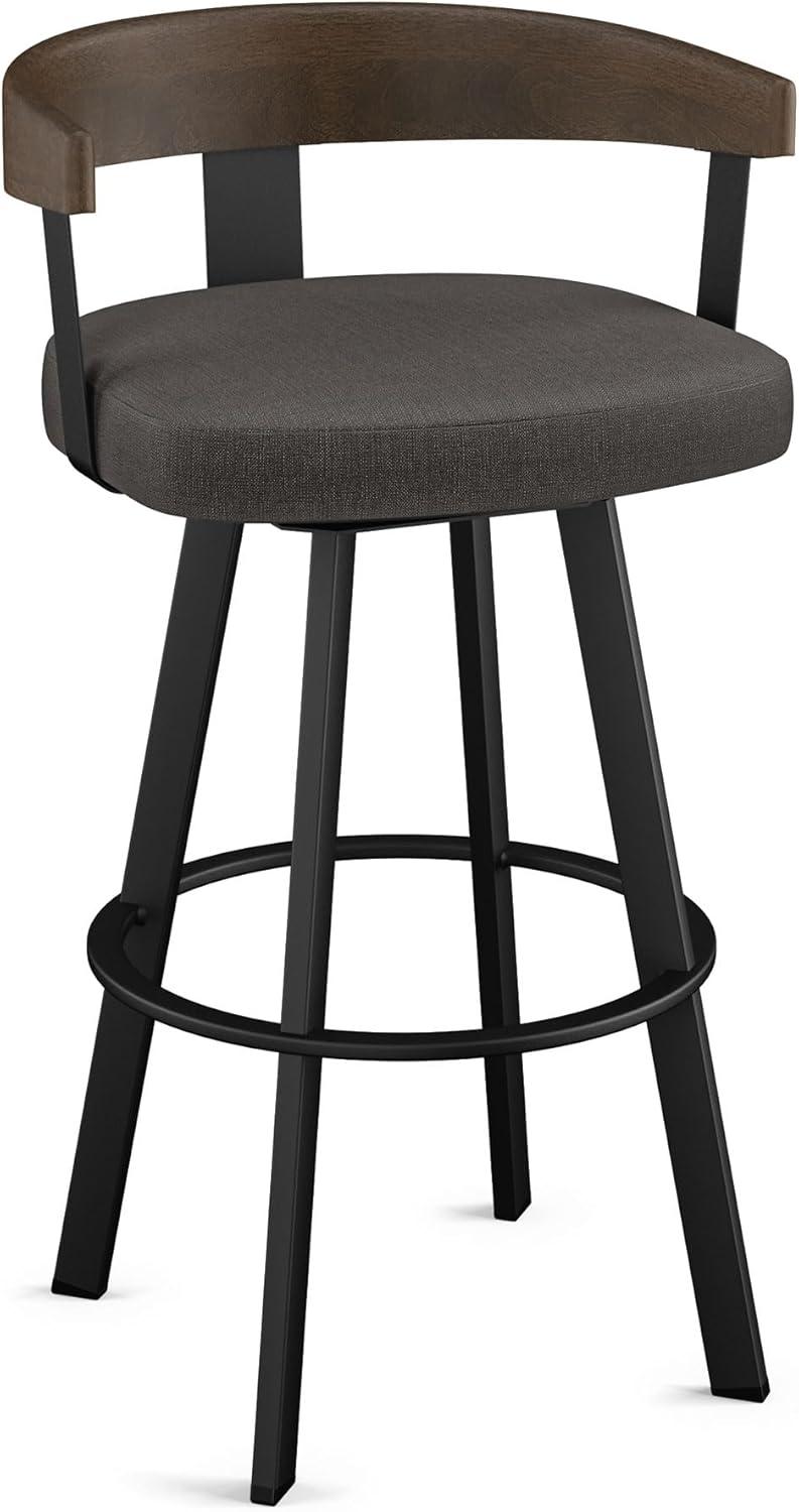 30" Lars Barstool & Gray/Dark Brown - Amisco: Swivel, Upholstered, Metal Frame, Modern Design