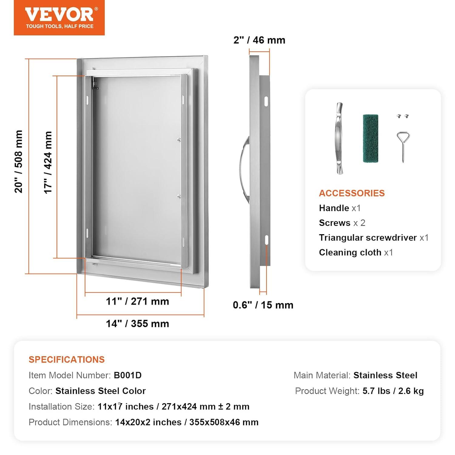 VEVOR BBQ Access Door 17-in W x 24-in H x 2-in D Built-In Grill Cabinet Single door