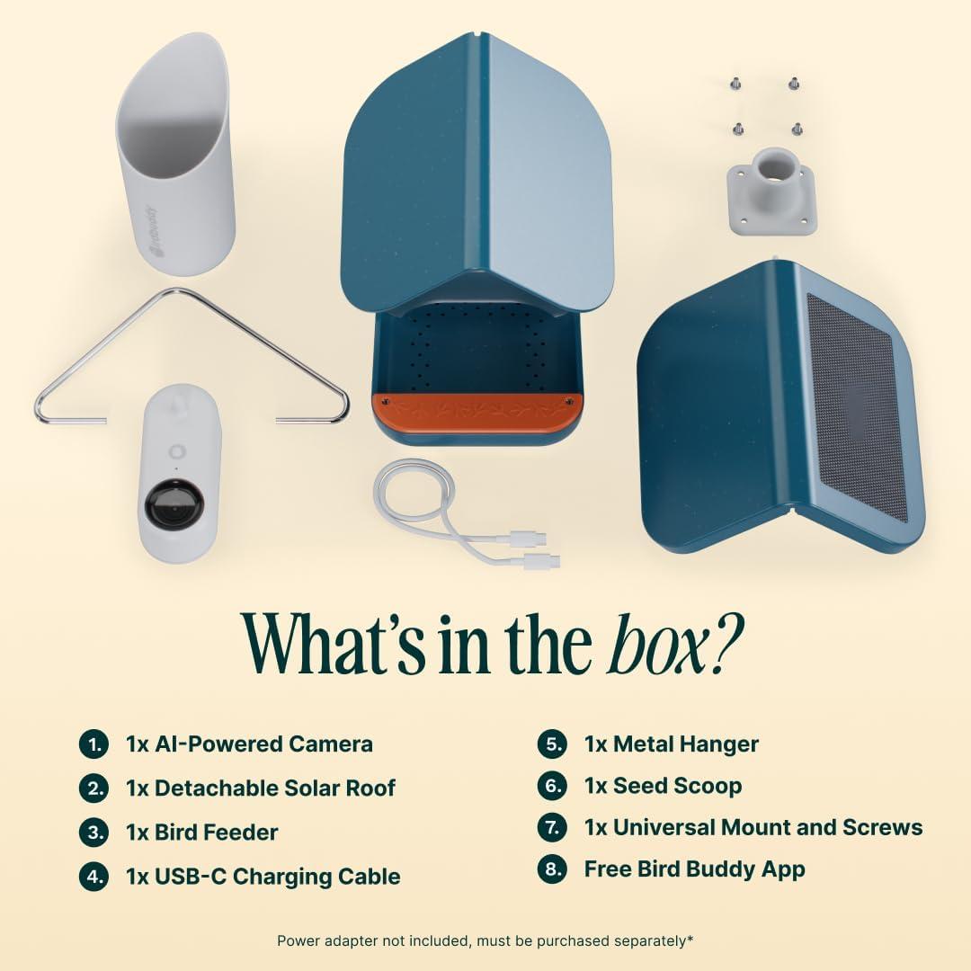 Bird Buddy Smart Bird Feeder with Camera and Solar Roof: Weather-Resistant, Hanging or Pole Mount