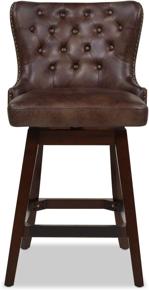 Holmes Tufted High-Back 360 Swivel Counter-Height Barstool Mid Brown