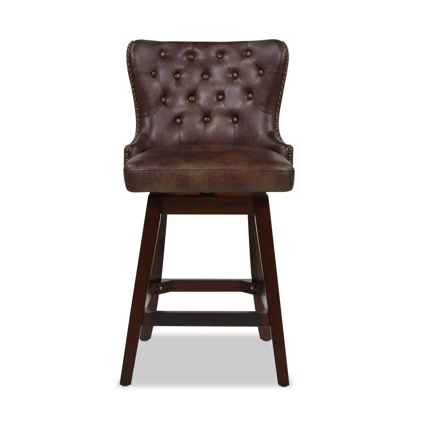 Holmes Tufted High-Back 360 Swivel Counter-Height Barstool Mid Brown