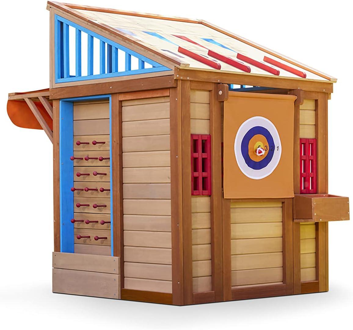 Wooden 5-in-1 Outdoor Playhouse with Games and Awning